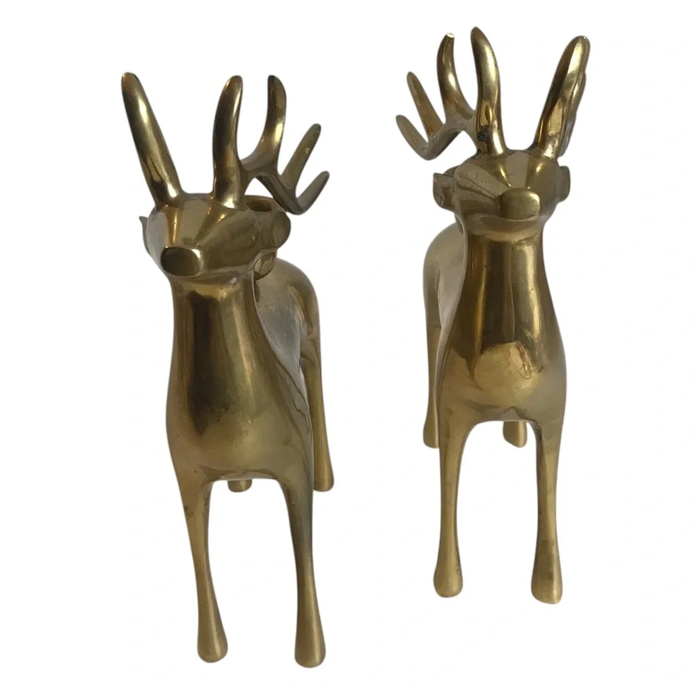 Pottery Barn Brass Reindeer Candle Holders 8” Vintage Christmas Taper Pair